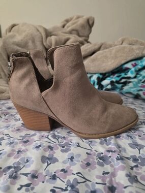 Target Taupe Suede Ankle Booties with Stacked Heel